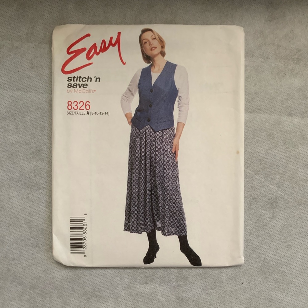 McCall’s 8326 Lined Vest and Pull-on Skirt, Sizes 8-14, Uncut